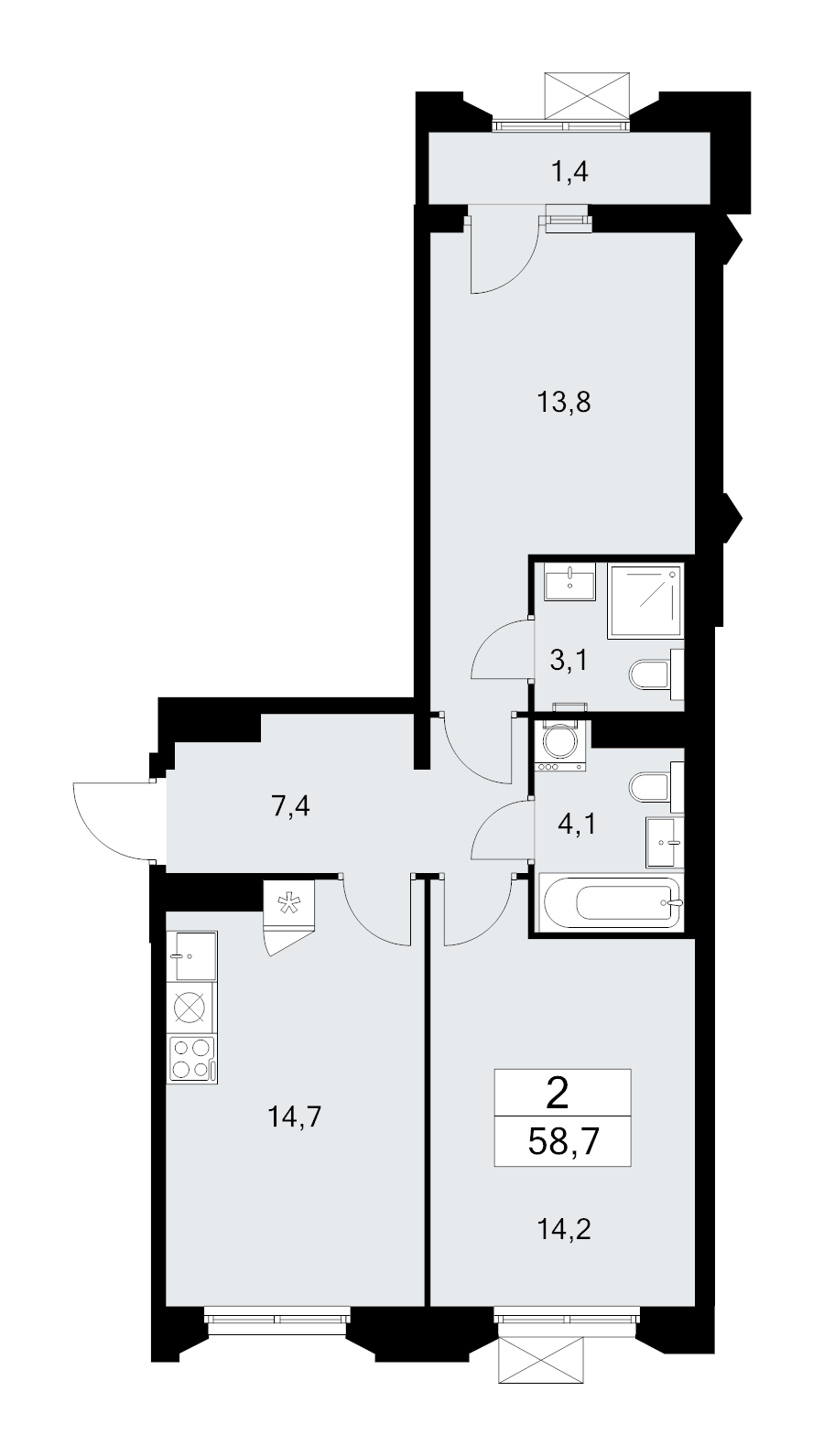 3 ккв (Евро) 58,7 м²