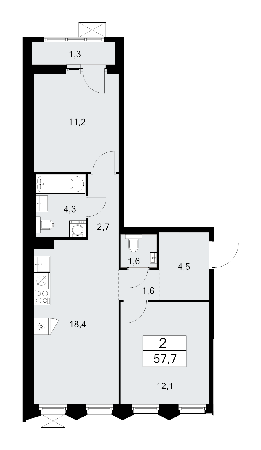 3 ккв (Евро) 57,7 м²