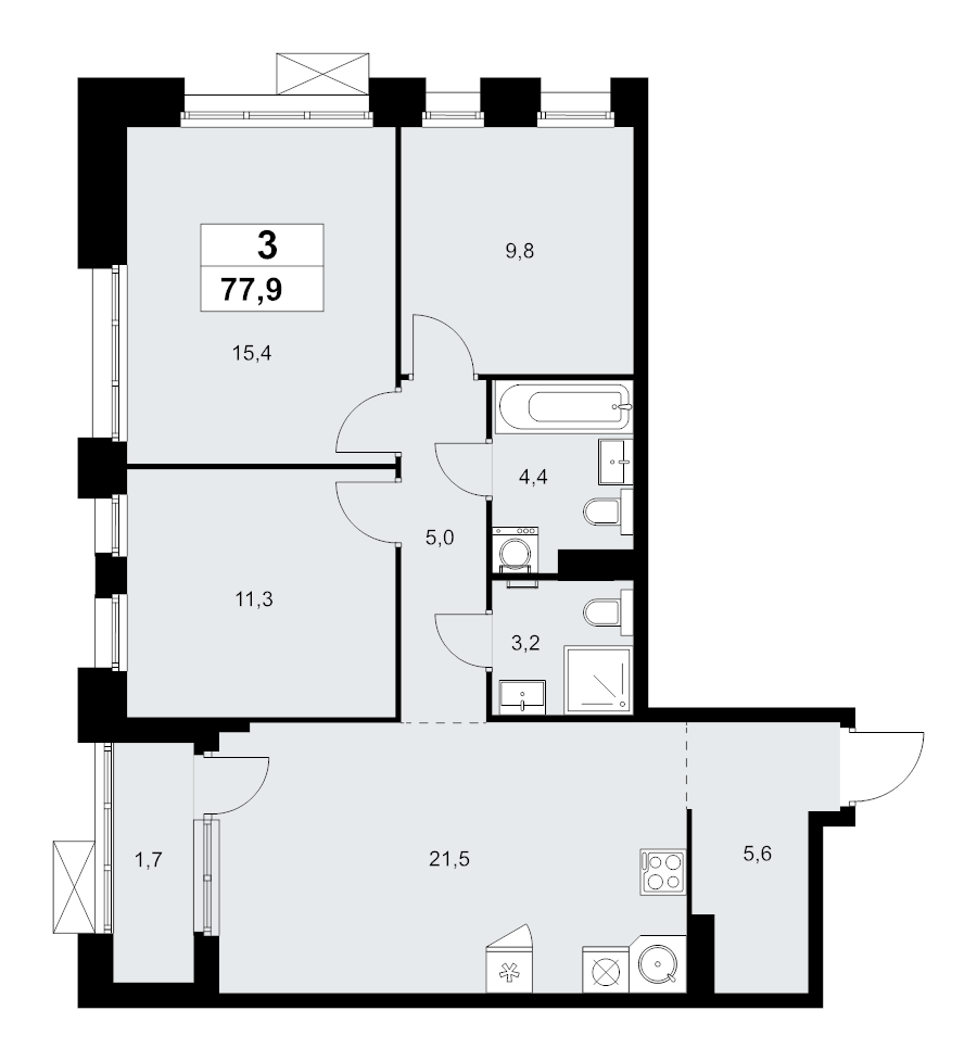 4 ккв (Евро) 77,9 м²