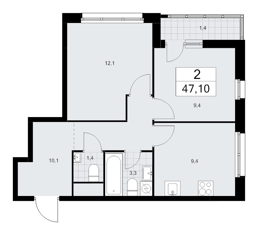 2 ккв 47,1 м²