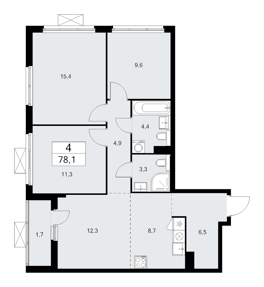 4 ккв (Евро) 77,9 м²