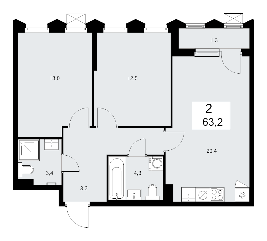 3 ккв (Евро) 63,2 м²