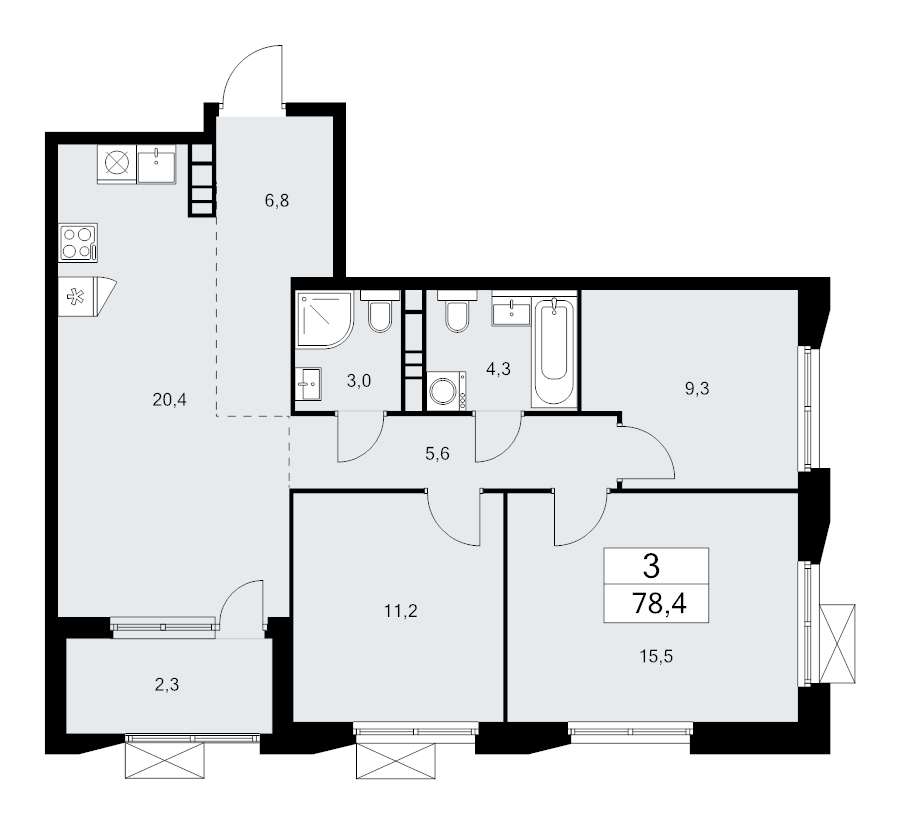 4 ккв (Евро) 78,4 м²