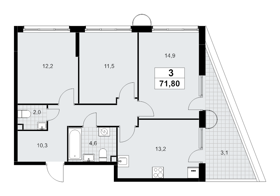 3 ккв 71,8 м²