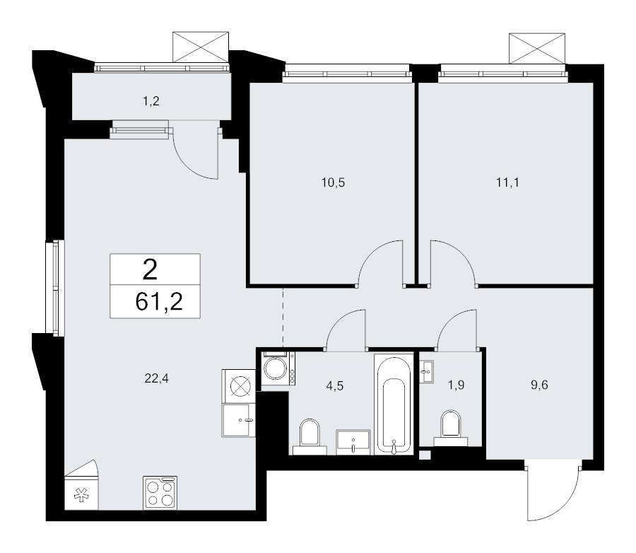 3 ккв (Евро) 61,2 м²