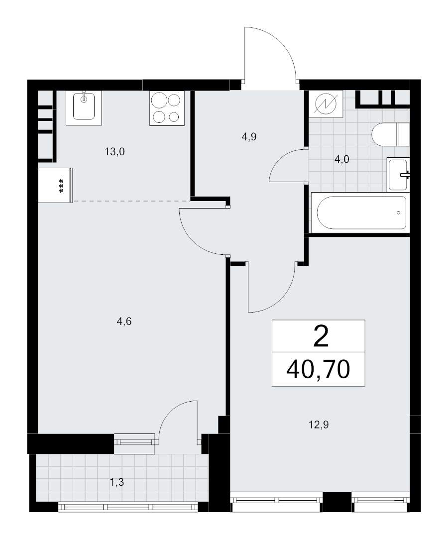 2 ккв (Евро) 40,7 м²