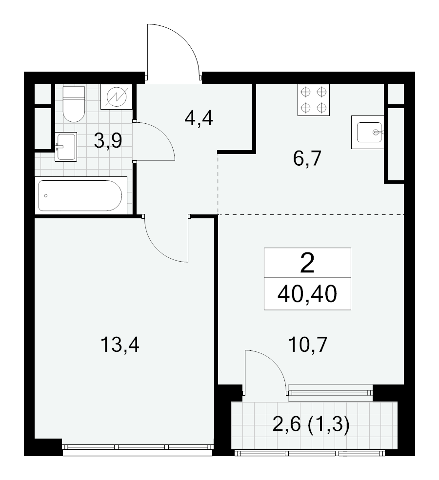 2 ккв (Евро) 40,4 м²