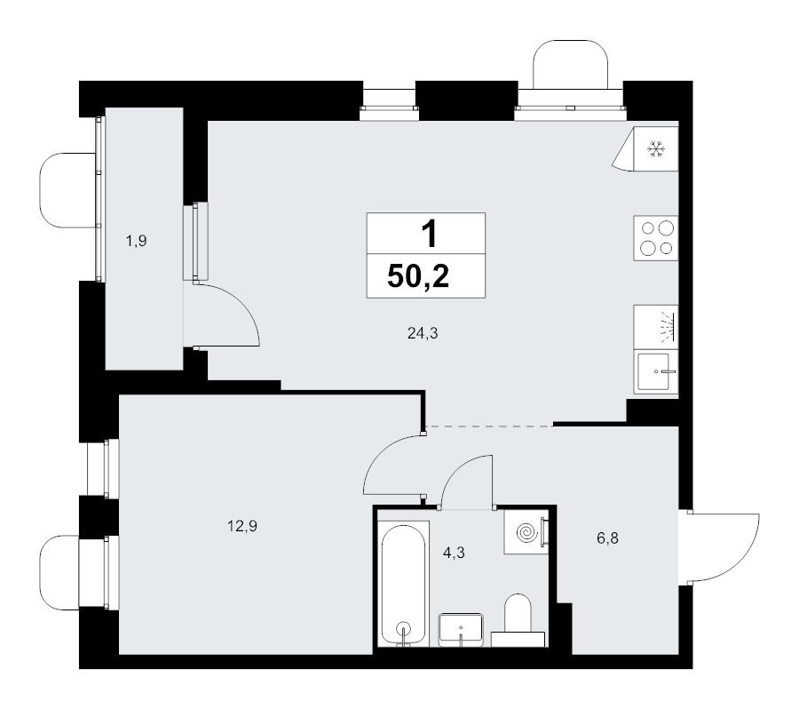 2 ккв (Евро) 50,2 м²
