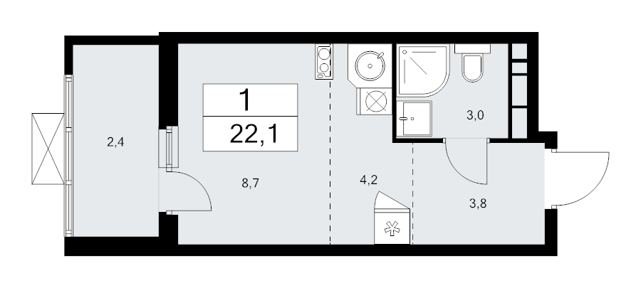 Студия 22,1 м²