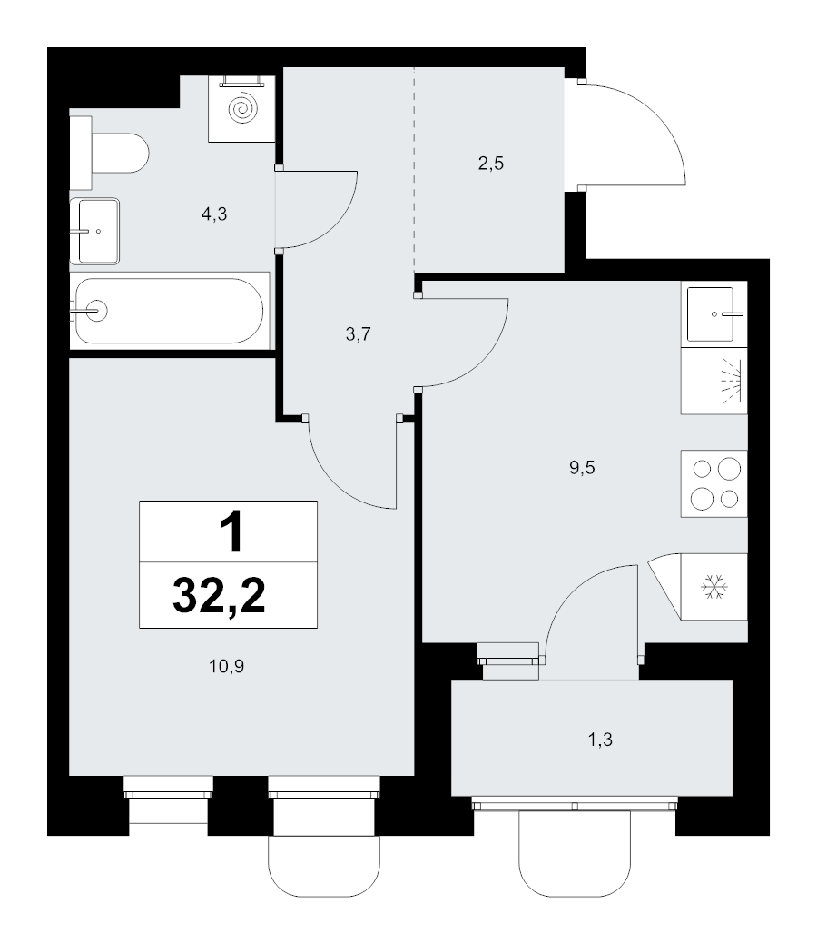 1 ккв 32,2 м²
