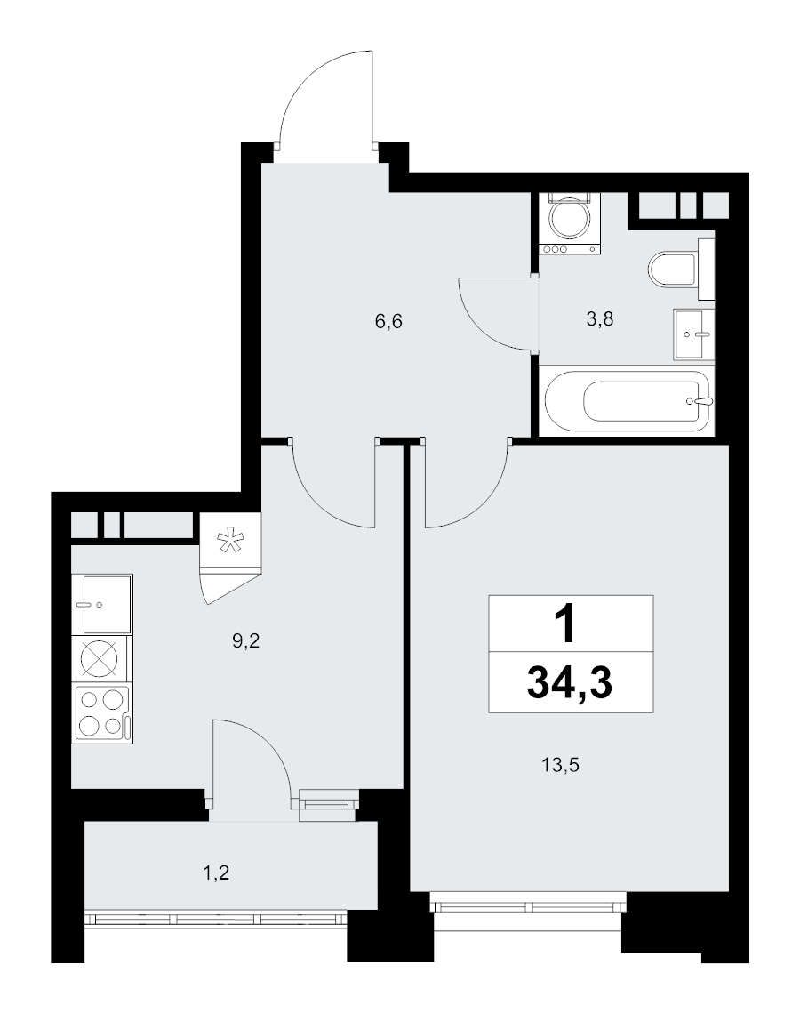 1 ккв 34,3 м²
