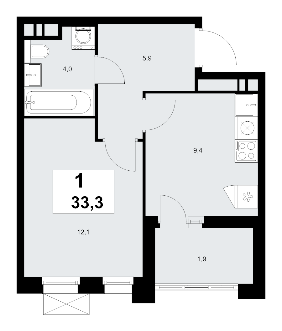 1 ккв 33,3 м²
