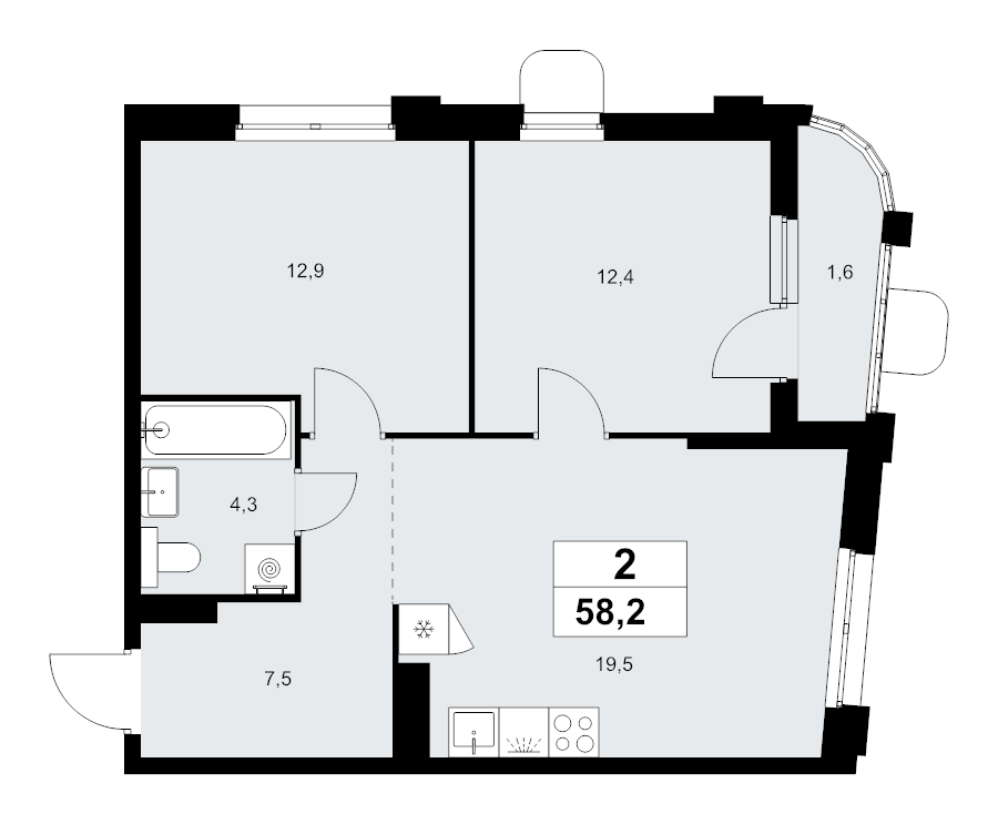 3 ккв (Евро) 58,2 м²