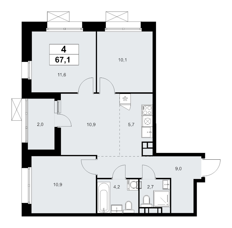 4 ккв (Евро) 67 м²