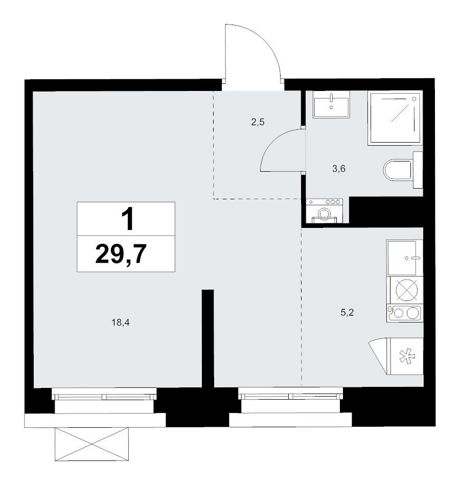 Студия 29,7 м²
