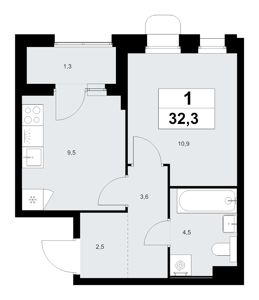 1 ккв 32,3 м²