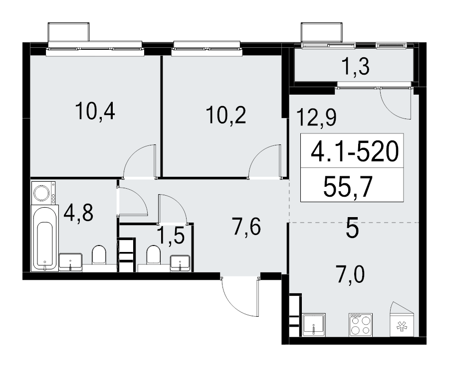 3 ккв (Евро) 55,7 м²