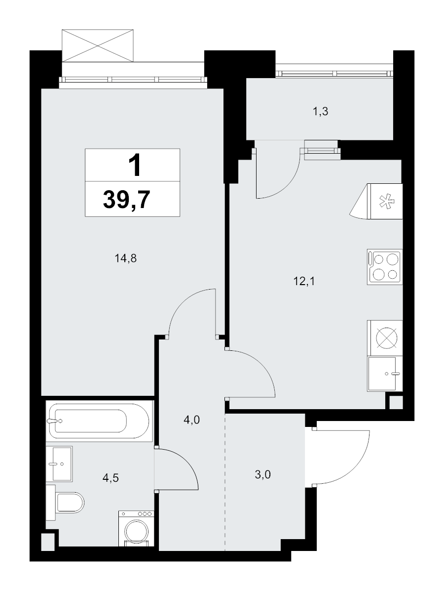1 ккв 39,7 м²