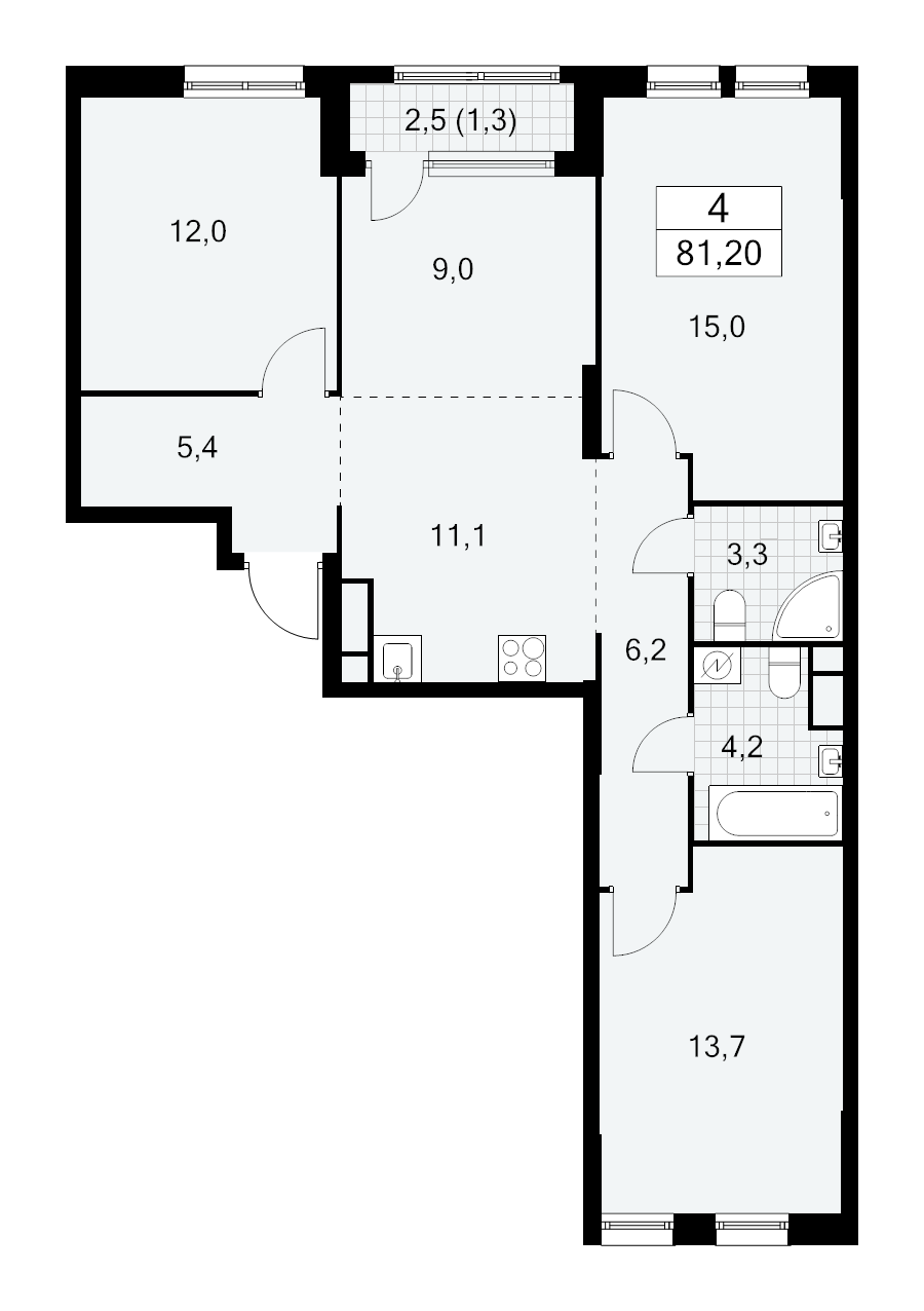 4 ккв (Евро) 81,2 м²
