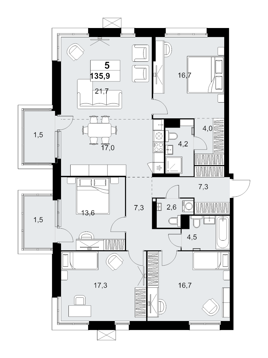 5 ккв (Евро) 135,9 м²