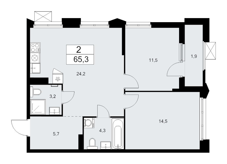 3 ккв (Евро) 65,3 м²