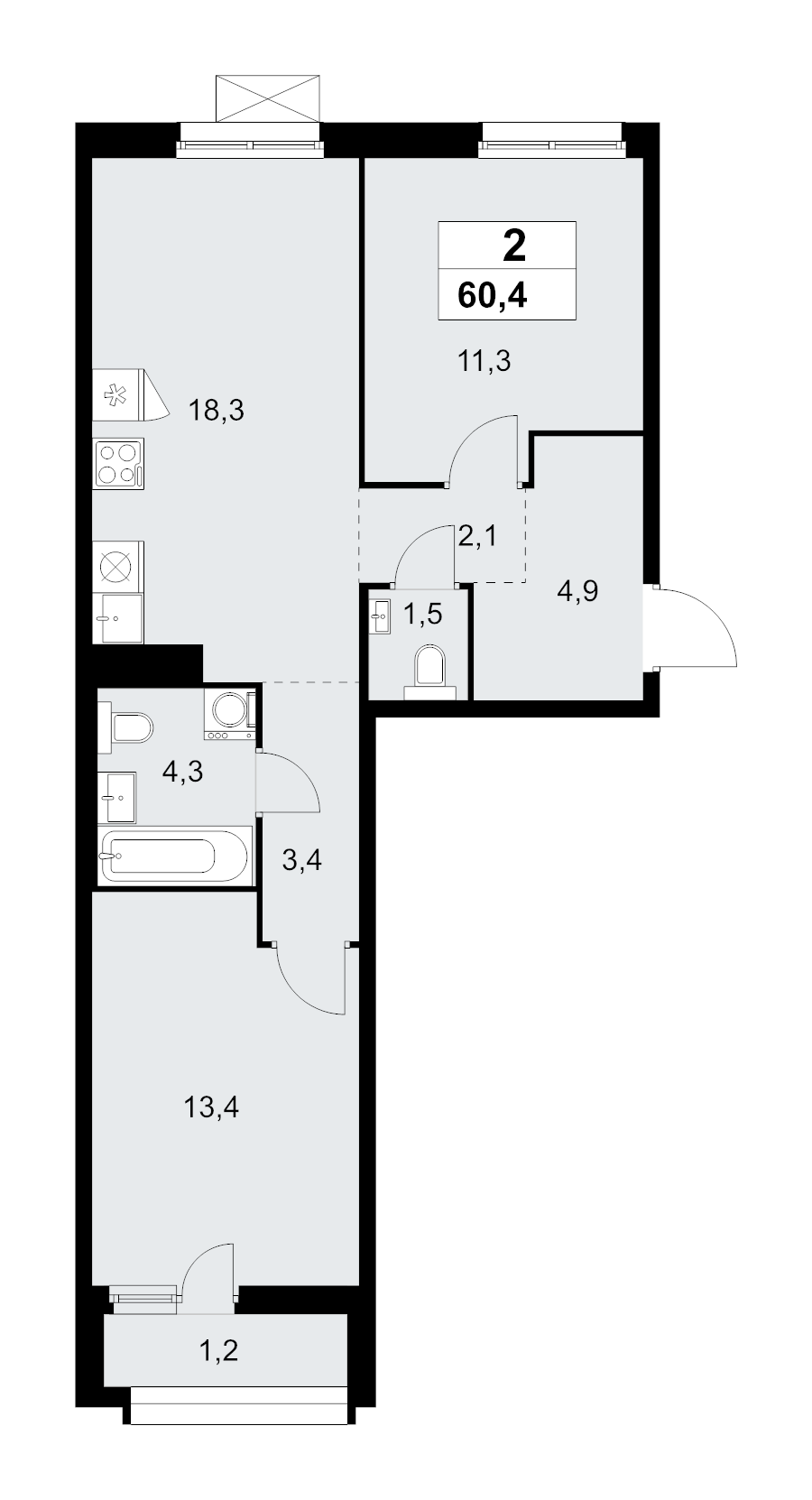 3 ккв (Евро) 60,4 м²