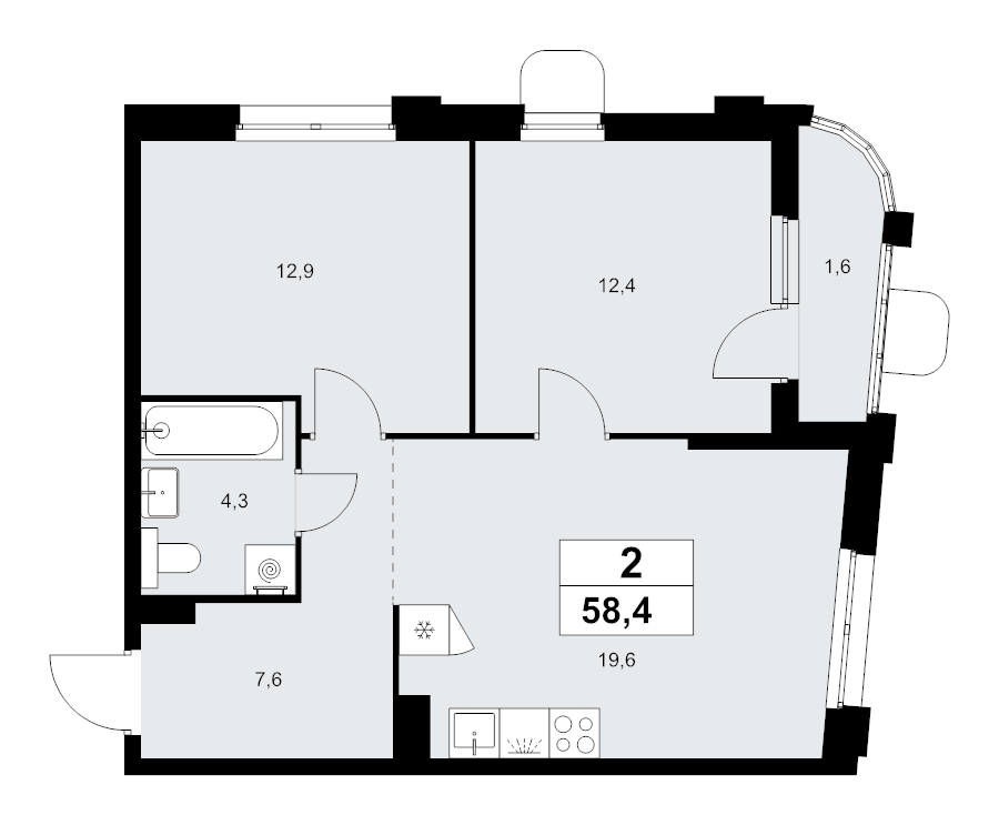 3 ккв (Евро) 58,4 м²