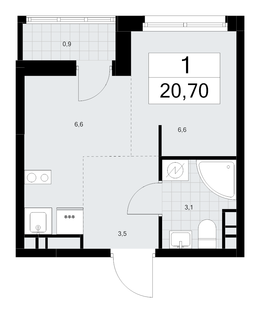 Студия 20,7 м²