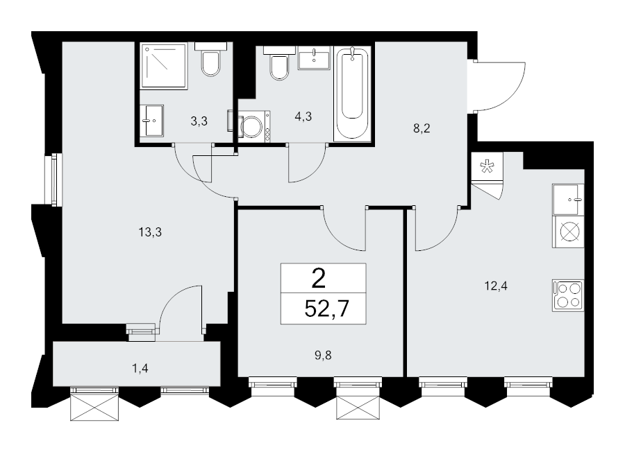 2 ккв 52,7 м²