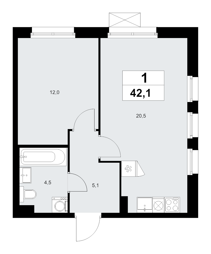 2 ккв (Евро) 42,1 м²