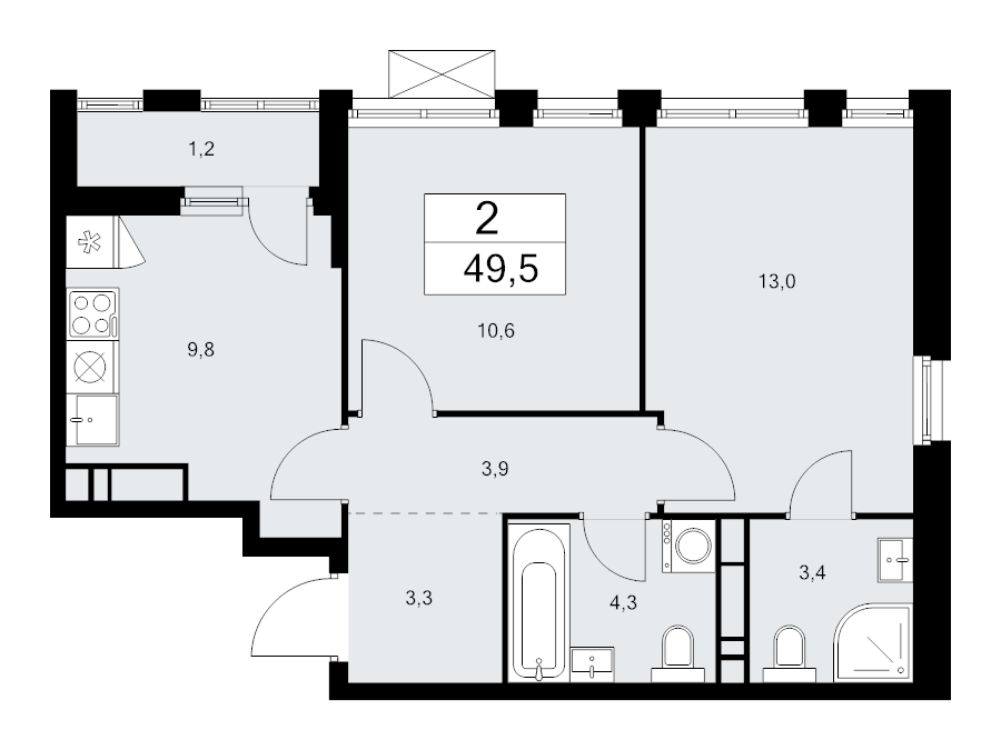 2 ккв 49,5 м²