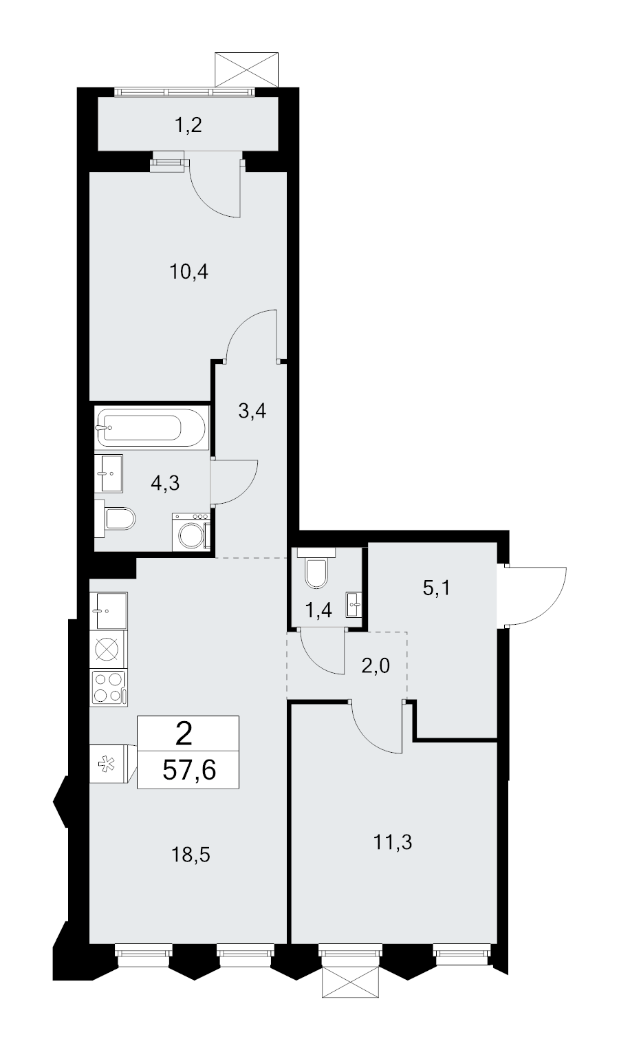 3 ккв (Евро) 57,6 м²