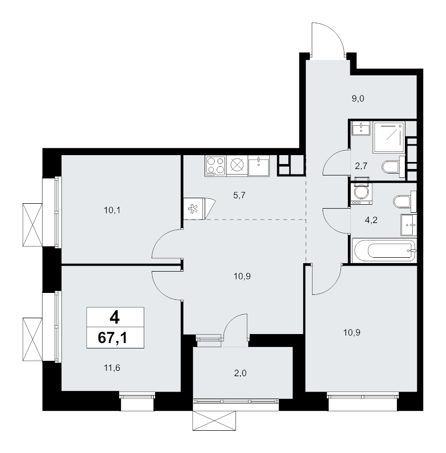 4 ккв (Евро) 67,1 м²