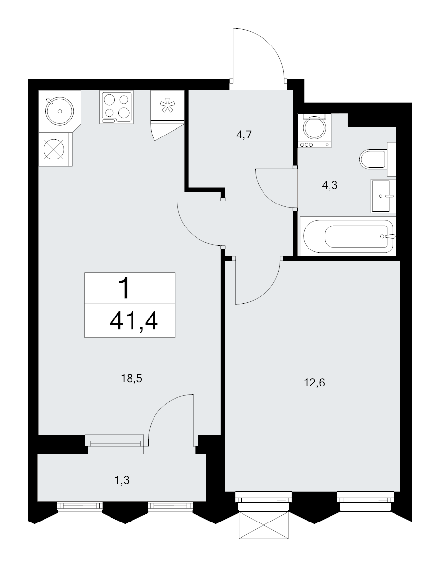 2 ккв (Евро) 41,4 м²