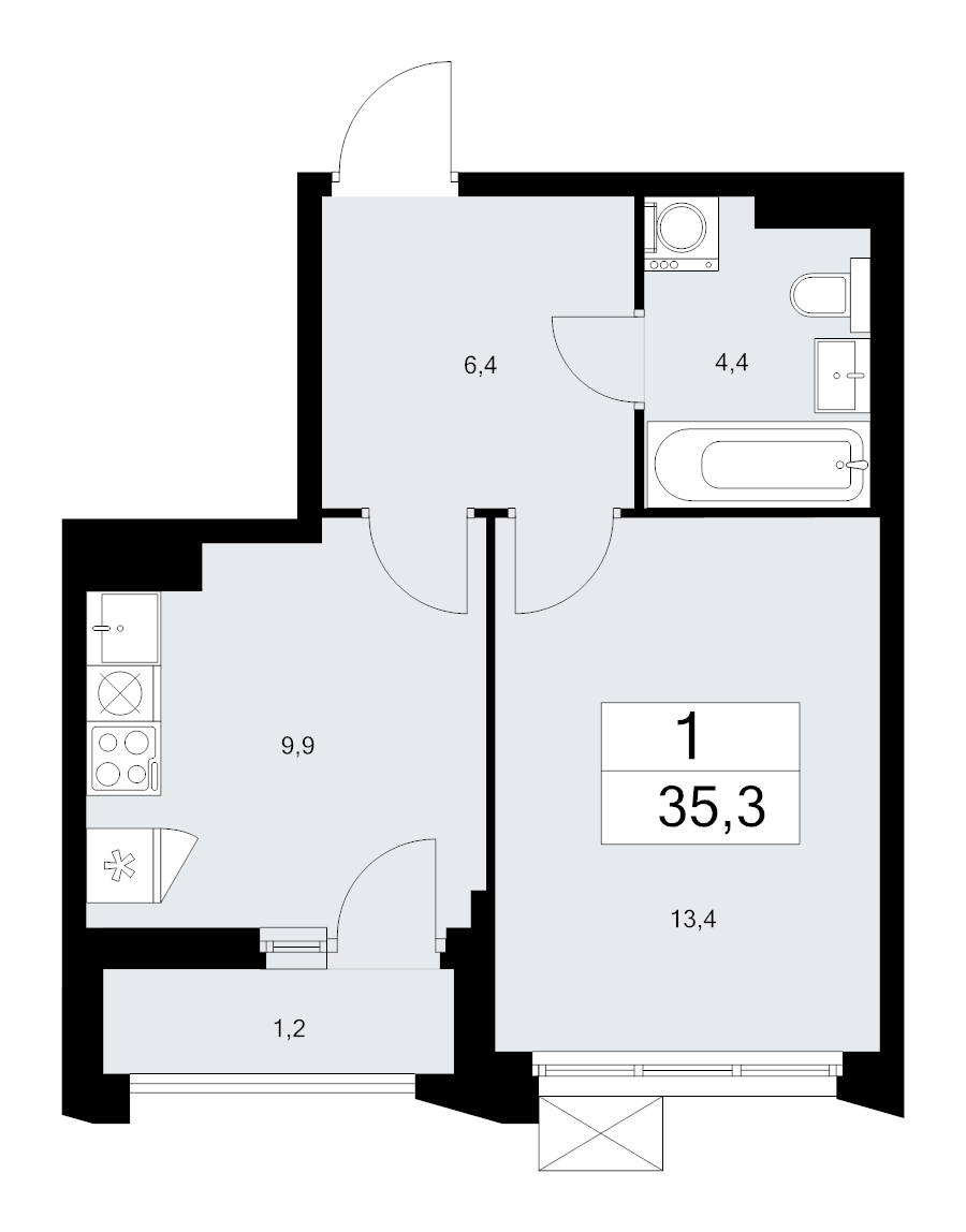 1 ккв 35,3 м²