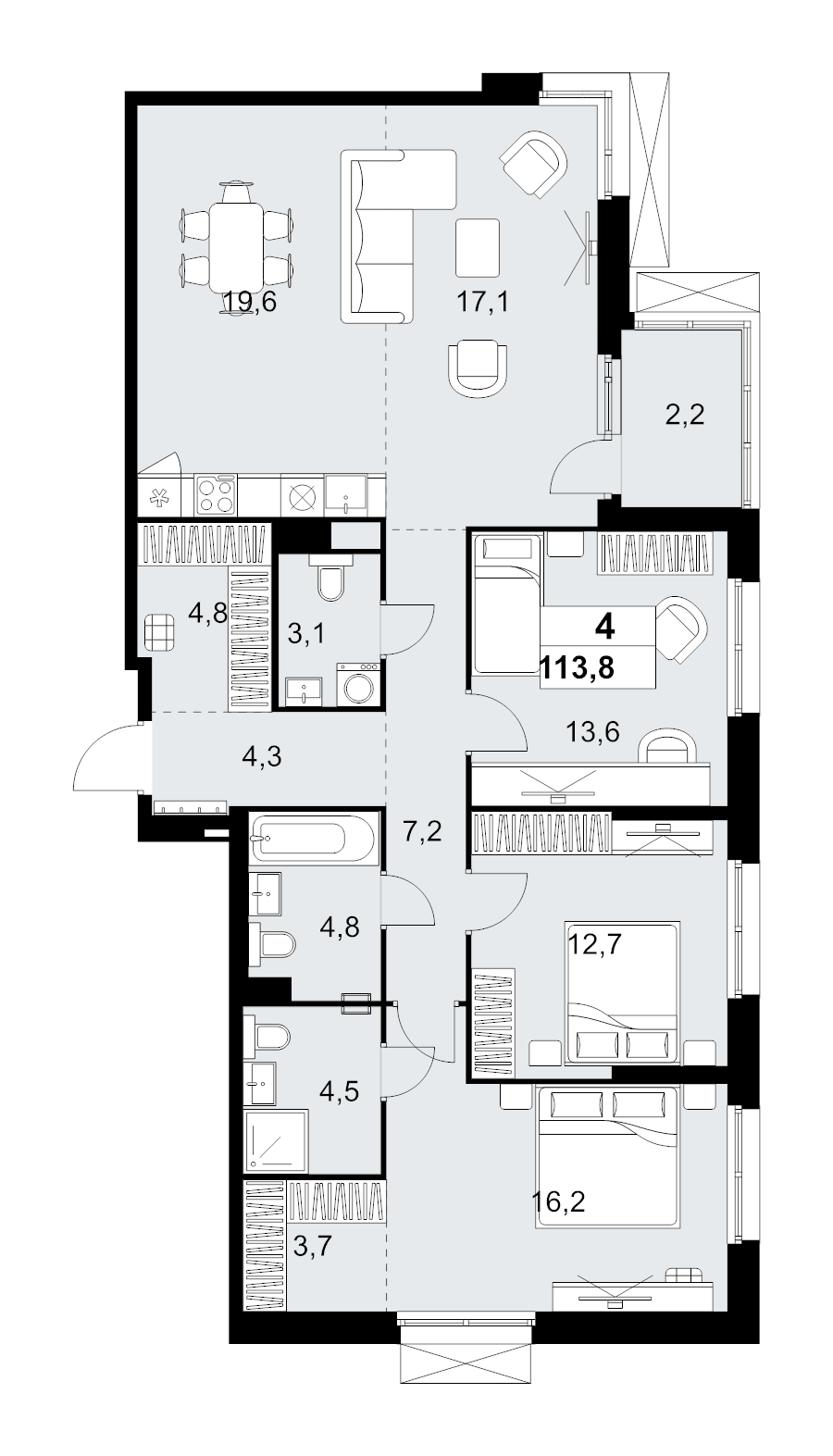 4 ккв (Евро) 113,8 м²