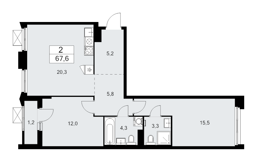 3 ккв (Евро) 67,6 м²