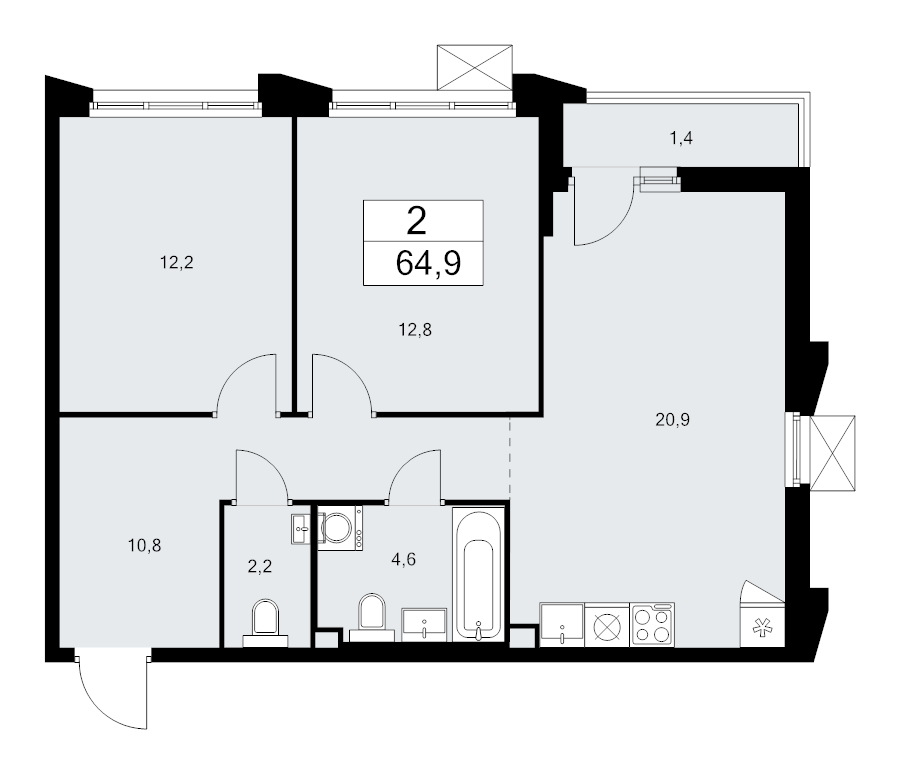 3 ккв (Евро) 64,9 м²
