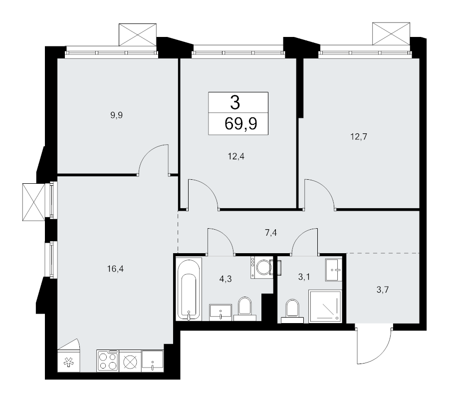 4 ккв (Евро) 69,9 м²