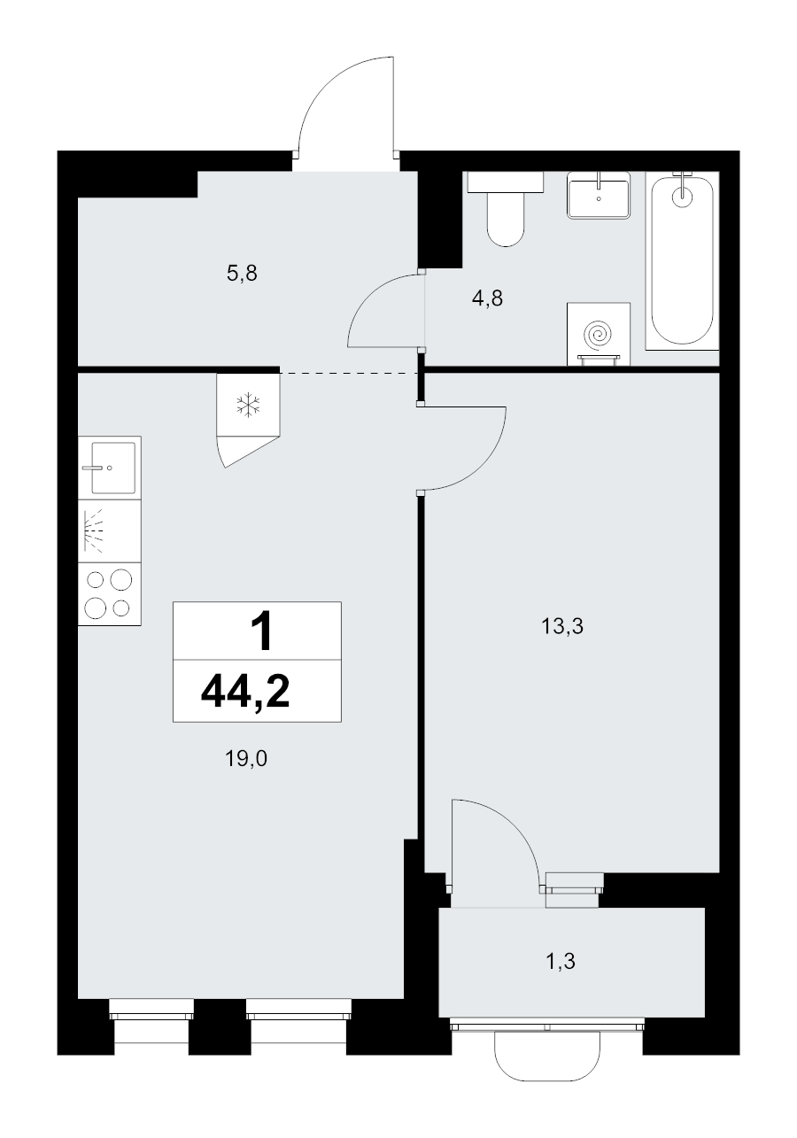 2 ккв (Евро) 44,2 м²