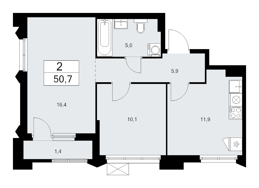 2 ккв 50,7 м²