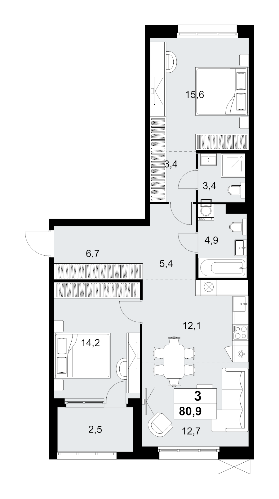 3 ккв (Евро) 80,9 м²