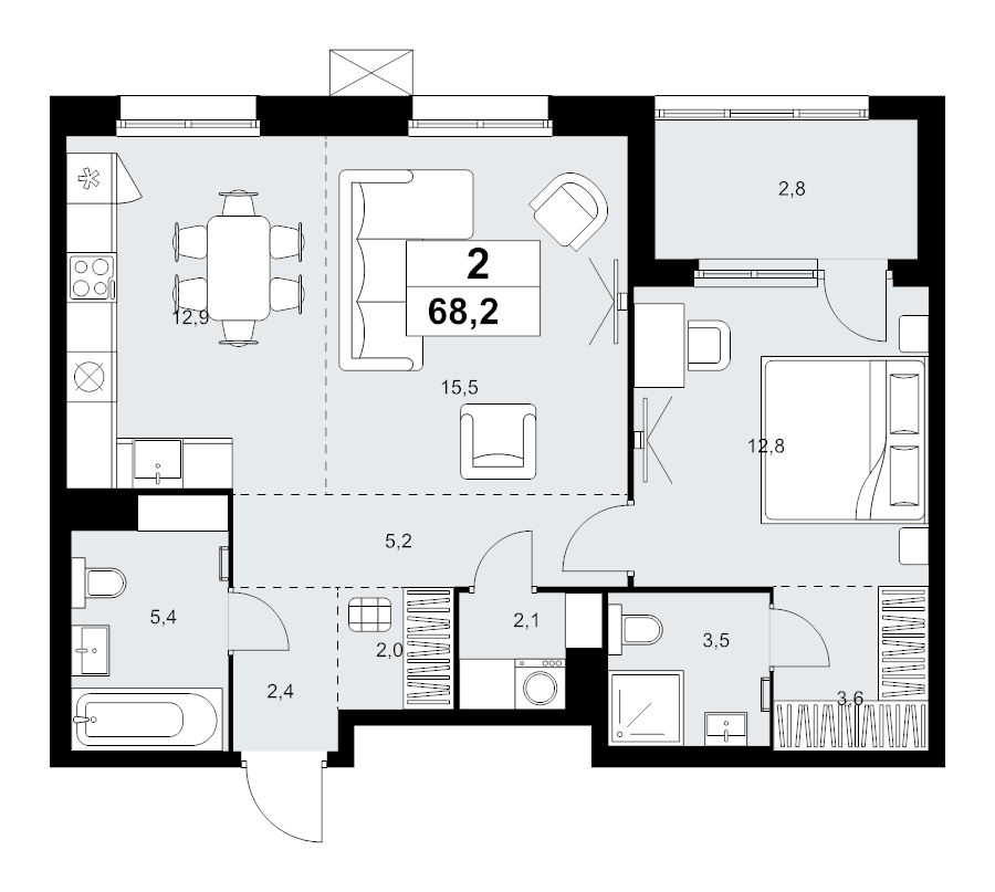 2 ккв (Евро) 68,2 м²