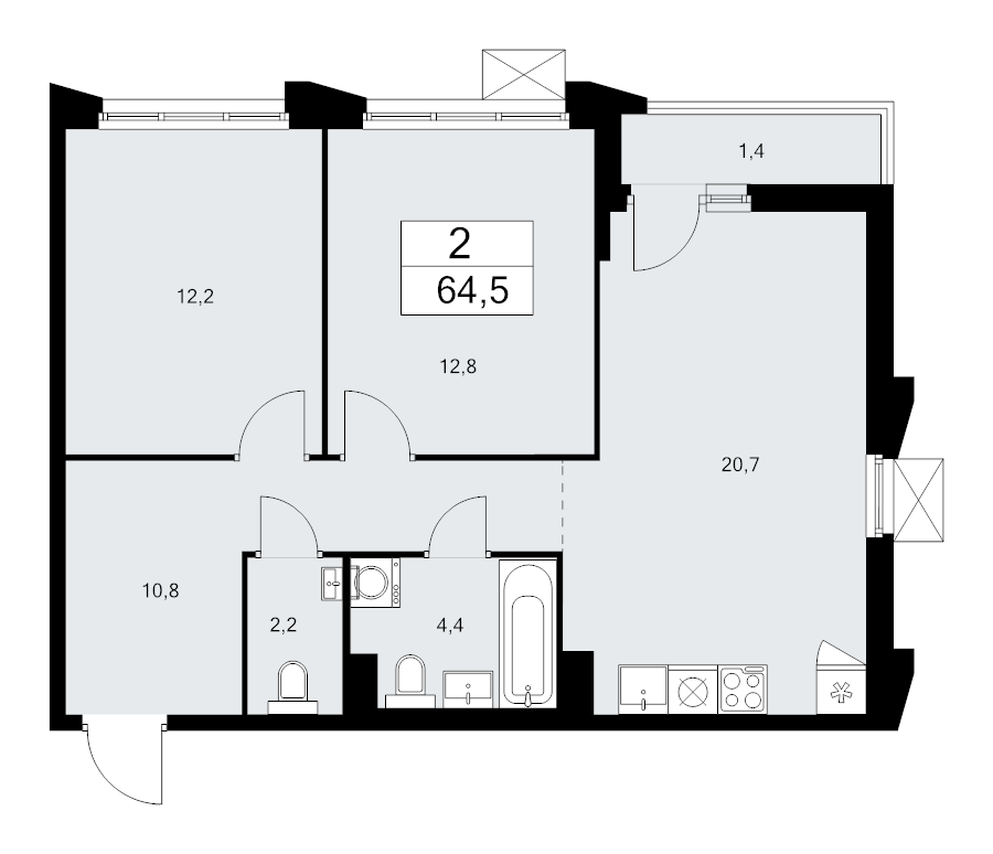 3 ккв (Евро) 64,5 м²