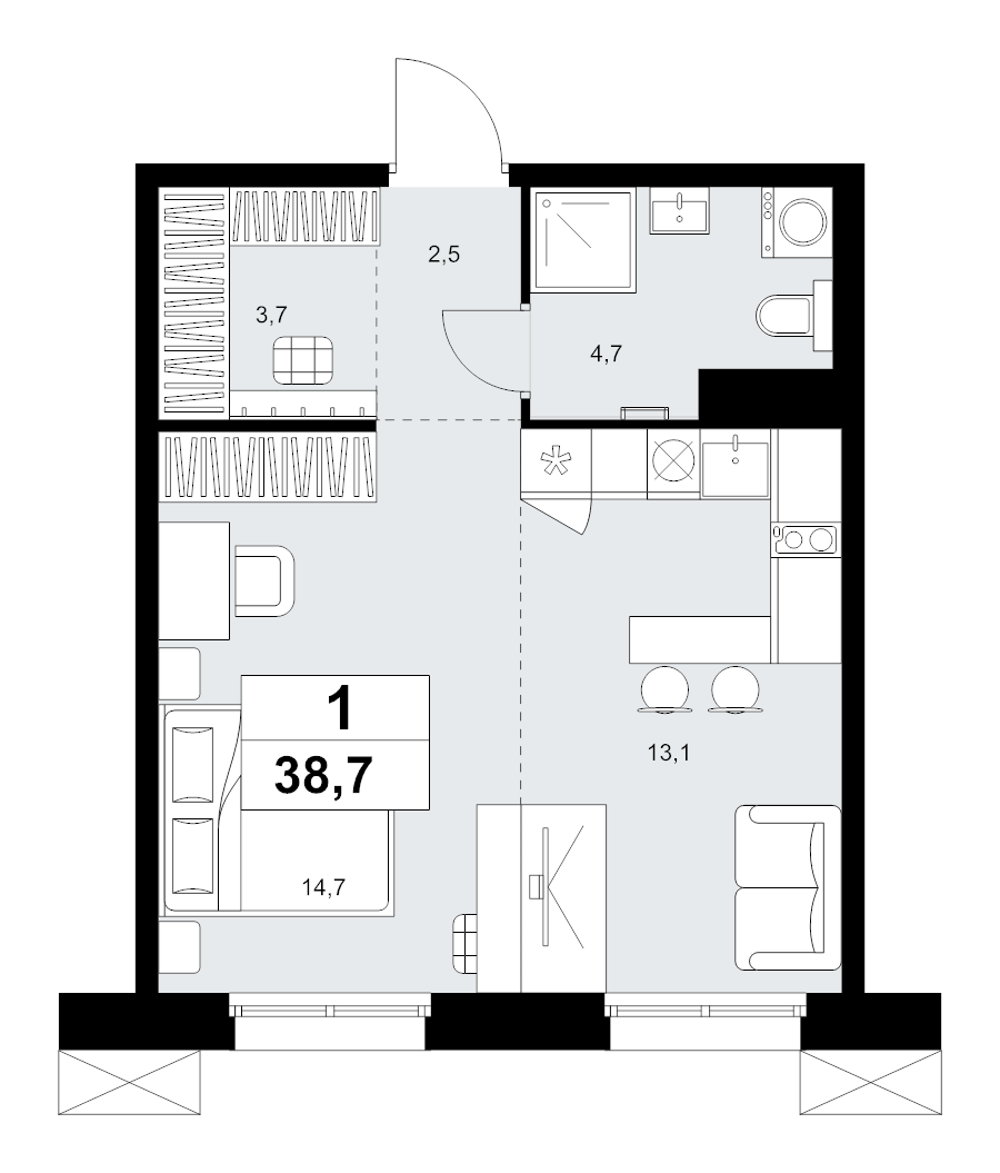 Студия 38,7 м²