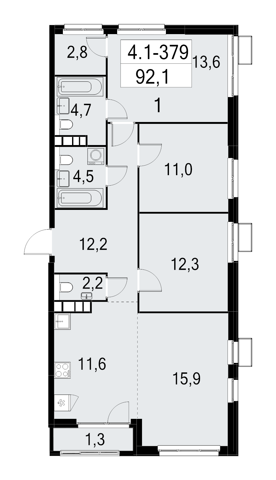 4 ккв (Евро) 92,1 м²