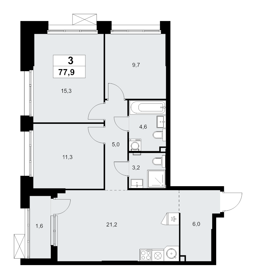 4 ккв (Евро) 77,9 м²