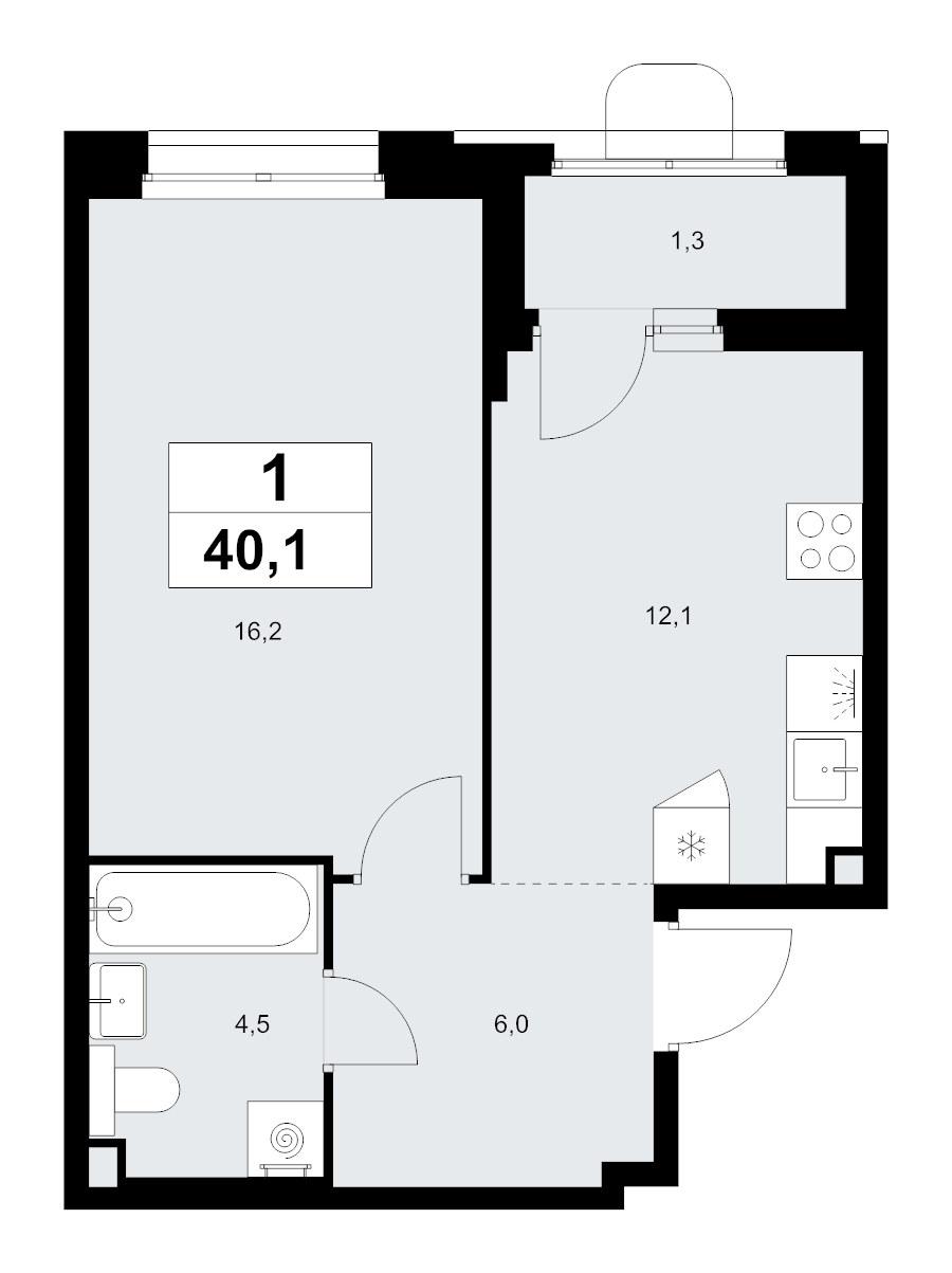1 ккв 40,1 м²
