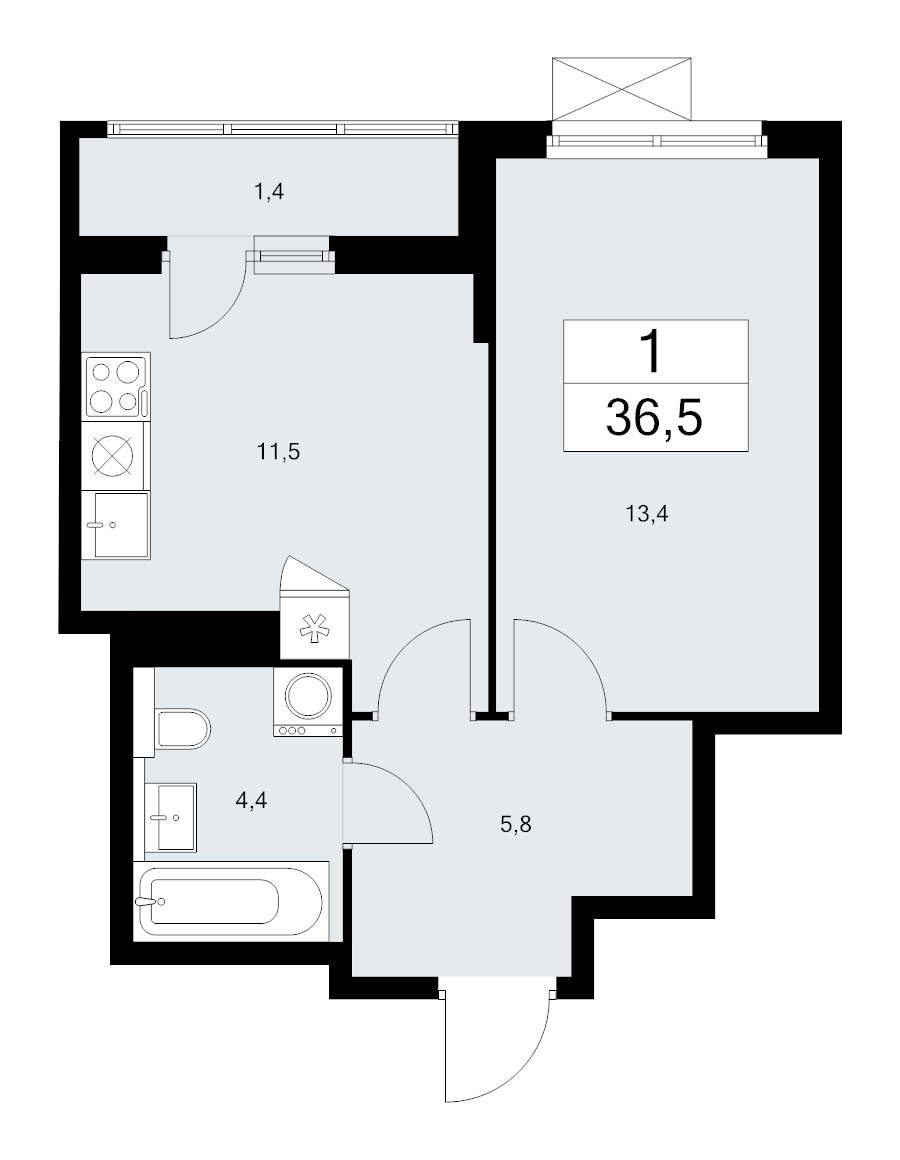 1 ккв 36,6 м²