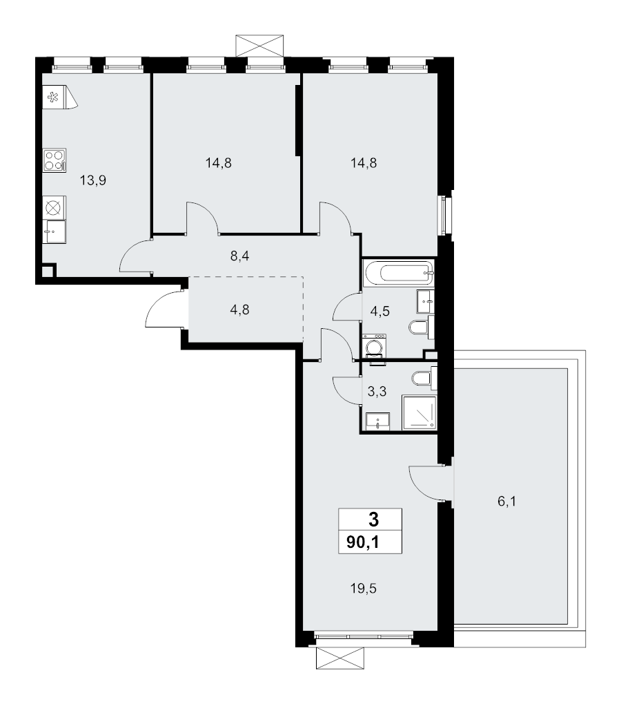 3 ккв 90,1 м²